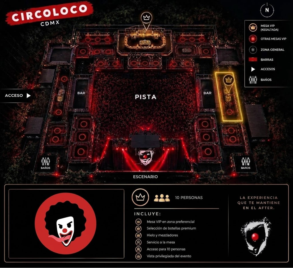 Mesa VIP para 10 personas | CircoLoco CDMX